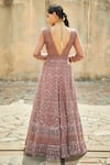 Shop_Jade by Monica and Karishma_Brown Net Embroidery Round Embellished Flared Gown  _at_Aza_Fashions