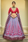 Buy_Jade by Monica and Karishma_Red Blouse And Lehenga Raw Silk Embroidery V Neck Bridal Set _at_Aza_Fashions