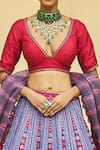 Jade by Monica and Karishma_Red Blouse And Lehenga Raw Silk Embroidery V Neck Bridal Set _Online_at_Aza_Fashions