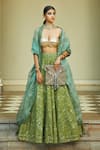 Buy_JADE BY MONICA & KARISHMA_Green Blouse And Lehenga Net Embroidery V Neck Bridal Set _at_Aza_Fashions