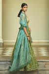 Shop_JADE BY MONICA & KARISHMA_Green Blouse And Lehenga Net Embroidery V Neck Bridal Set _at_Aza_Fashions