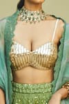 Jade by Monica and Karishma_Green Blouse And Lehenga Net Embroidery V Neck Bridal Set _Online_at_Aza_Fashions