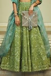 Buy_Jade by Monica and Karishma_Green Blouse And Lehenga Net Embroidery V Neck Bridal Set _Online_at_Aza_Fashions