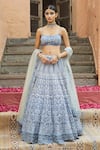 Buy_JADE BY MONICA & KARISHMA_Blue Net Embroidery U Neck Bridal Lehenga Set _at_Aza_Fashions