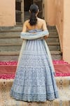 Shop_JADE BY MONICA & KARISHMA_Blue Net Embroidery U Neck Bridal Lehenga Set _at_Aza_Fashions