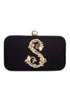 Lovetobag_Black Dilara Velvet Monogram Box Clutch _Online_at_Aza_Fashions