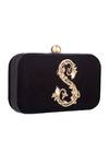 Buy_Lovetobag_Black Dilara Velvet Monogram Box Clutch _Online_at_Aza_Fashions