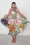 Buy_Limerick by Abirr N' Nanki_Pink Organza Printed Asymmetric Skirt _at_Aza_Fashions