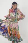 Shop_Limerick by Abirr N' Nanki_Pink Organza Printed Asymmetric Skirt _at_Aza_Fashions