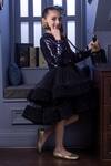 Shop_Hoity Moppet_Black Satin, Tulle Sequins, Metallic Thread Disco Ball Work Dress_at_Aza_Fashions
