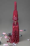 Eena_Red Sequins, Cut Work Embellished Box Clutch _at_Aza_Fashions