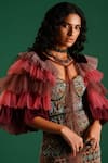 Buy_Nidhi Yasha_Maroon Viscose Ruffled Cape _at_Aza_Fashions