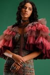 Nidhi Yasha_Maroon Viscose Ruffled Cape _at_Aza_Fashions