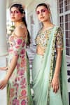 DiyaRajvvir_Green Tulle Embroidered Floral Blouse And Pre-draped Gharara Saree Set _Online_at_Aza_Fashions