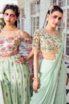 Buy_DiyaRajvvir_Green Tulle Embroidered Floral Blouse And Pre-draped Gharara Saree Set _Online_at_Aza_Fashions