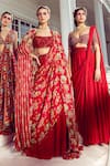 DiyaRajvvir_Red Tulle Embroidered Floral Blouse And Pre-draped Skirt Saree Set _Online_at_Aza_Fashions