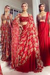 DiyaRajvvir_Red Cotton Silk Printed Floral Square Neck Pre-draped Sharara Saree Set _Online_at_Aza_Fashions