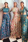 DiyaRajvvir_Green Organza Printed Chintz Round And Pre-draped Skirt Saree Set _Online_at_Aza_Fashions