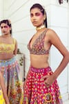 Buy_Diyarajvvir_Fuchsia Cotton, Silk, Linen Cut Work, Floral And Geometric Pattern Lehenga Set _Online_at_Aza_Fashions