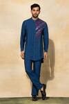 Shop_Diyarajvvir_Blue , Satin Cut Work, Embroidery, Indigo Bundi And Kurta Set _Online_at_Aza_Fashions