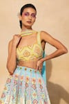 Shop Diyarajvvir Blue Satin, Silk, Tassels, Mirrors, Geometric Print Lehenga Set Online at Aza Fashions Shop_Diyarajvvir_Blue Satin, Silk, Tassels, Mirrors, Geometric Print Lehenga Set _Online_at_Aza_Fashions