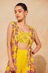 DiyaRajvvir_Yellow Cotton, Silk, Georgette Beads, Cut Work Printed Cape Gharara Pant Set _Online_at_Aza_Fashions
