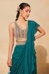 DiyaRajvvir_Blue Cotton Silk Embroidered Cutdana Square Layered And Pre-draped Skirt Saree Set _Online_at_Aza_Fashions