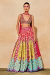 Shop_Diyarajvvir_Fuchsia Cotton, Silk, Linen Cut Work, Floral And Geometric Pattern Lehenga Set _Online_at_Aza_Fashions