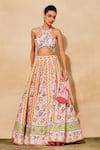 DiyaRajvvir_Pink Tulle Printed Floral Round Lehenga And Blouse Set _Online_at_Aza_Fashions