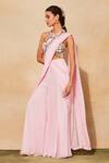 DiyaRajvvir_Pink Georgette, Tulle Sequins, Beads, Embroidery Sharara Saree With Blouse _Online_at_Aza_Fashions