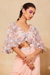 DiyaRajvvir_Pink Tulle And Georgette Embroidery Cape Blouse With Gharara Saree _Online_at_Aza_Fashions