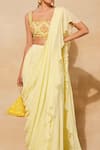 DiyaRajvvir_Yellow Cotton Silk Embroidered Ruffle Pre-draped Skirt Saree Set _Online_at_Aza_Fashions