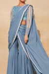 DiyaRajvvir_Blue Tulle And Georgette Embroidery Pre-draped Pant Saree With Scallop Blouse _Online_at_Aza_Fashions