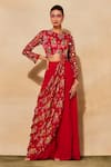 DiyaRajvvir_Red Modal Floral Jaal Print Blouse And Sharara Saree Set_Online_at_Aza_Fashions