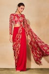 Buy_DiyaRajvvir_Red Modal Floral Jaal Print Blouse And Sharara Saree Set_Online_at_Aza_Fashions