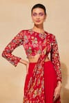 Shop_DiyaRajvvir_Red Modal Floral Jaal Print Blouse And Sharara Saree Set_Online_at_Aza_Fashions