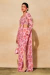 DiyaRajvvir_Pink Georgette, Tulle Beads, Cut Chintz Floral Print Pant Saree With Blouse _Online_at_Aza_Fashions