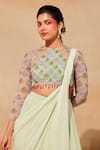 Diyarajvvir_Green Organza, Georgette Tiered Skirt Saree And Scallop Embroidered Blouse Set _Online_at_Aza_Fashions