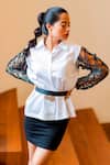 Devina Juneja White Leather, Pure Cotton Shirt Collar Online at Aza Fashions Devina Juneja_White Leather, Pure Cotton Shirt Collar _Online_at_Aza_Fashions