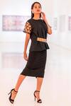 Devina Juneja_Black Crepe Round Woven Sleeve Peplum Top _Online_at_Aza_Fashions