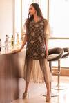 Buy Devina Juneja Grey Tulle, Taffeta Round Applique Dress at Aza Fashions Buy_Devina Juneja_Grey Tulle, Taffeta Round Applique Dress _at_Aza_Fashions