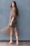Shop_Devina Juneja_Grey Tulle, Taffeta Round Applique Dress _Online_at_Aza_Fashions