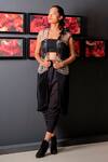 Buy_Devina Juneja_Black Pleated Fabric Open Jacket _at_Aza_Fashions