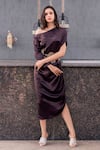 Buy Devina Juneja Purple Heavy Satin Asymmetric One Shoulder Draped Dress at Aza Fashions Buy_Devina Juneja_Purple Heavy Satin Asymmetric One Shoulder Draped Dress _at_Aza_Fashions