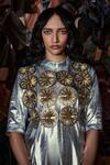 Buy_Devina Juneja_Gold Leather Applique Work Harlem Vest  _at_Aza_Fashions