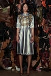 Shop_Devina Juneja_Gold Leather Applique Work Harlem Vest  _at_Aza_Fashions