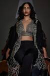 Buy_Devina Juneja_Gold Scrap Leather Plunge Neck Hamptons Macrame Bralette _at_Aza_Fashions