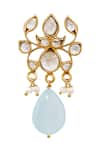 Shop_Anita Dongre_Gold Plated Stone Lotus Aquamarine Drop Earrings_at_Aza_Fashions