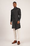 Buy_Dhruv Vaish_Black Cotton Silk Embroidered Zig Zag Asymmetric Kurta Set _at_Aza_Fashions