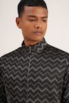 Buy_Dhruv Vaish_Black Cotton Silk Embroidered Zig Zag Asymmetric Kurta Set _Online_at_Aza_Fashions
